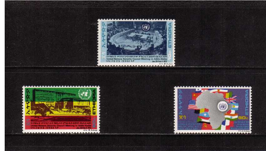 1st UN Security Council meeting in Africa (2nd Issue) set of three superb unmounted mint