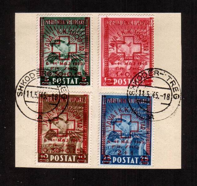 Red Cross Fund surcharged with Red Cross set of four superb fine used tied to a small piece. SG Cat 100