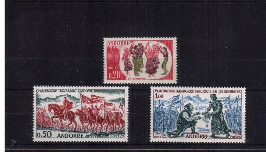 Andorran History - 1st Issue<br/>
A superb unmounted mint set of three
<br/>SG Cat 23.00