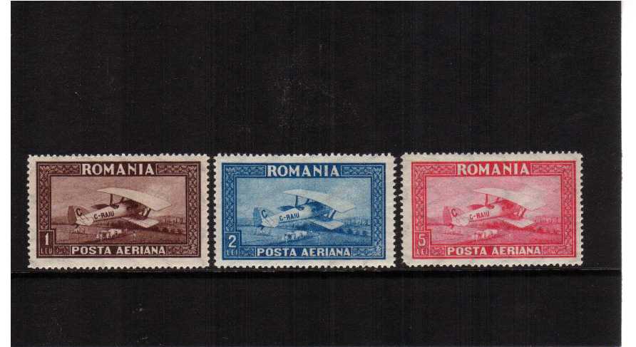 Bleriot Biplane set of three lightly hinged, corner fault on one stamp SG Cat �18.50