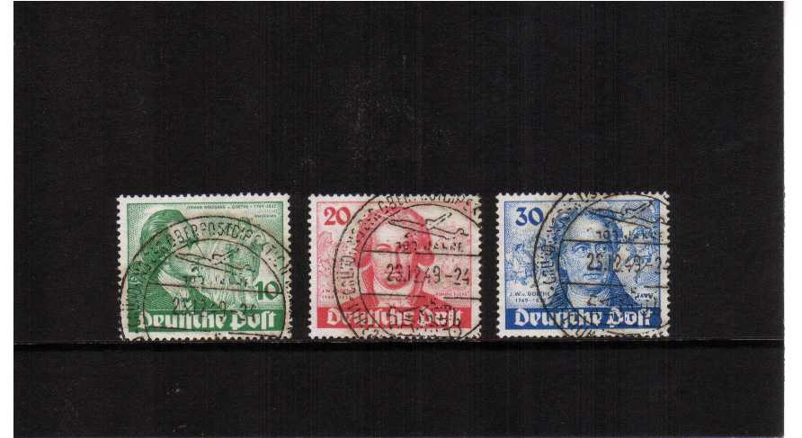 Birth Bicentenary of Goethe (poet) set of three.<br/>A superb fine used set with matching commemorative cancels. SG Cat 225