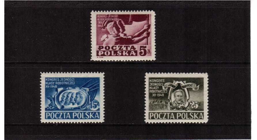 Workers Class Unity Congress dated XII 1948 superb unmounted mint set of three