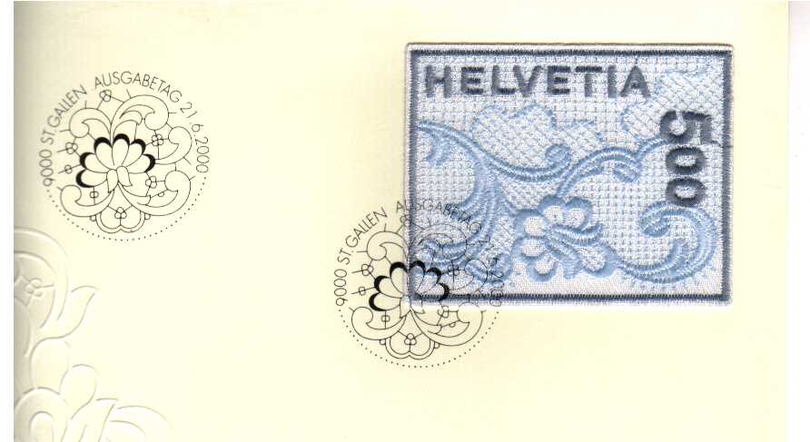 the famous St Gallen embroidery self adhesive stamp on First Day Cover. Scarce!