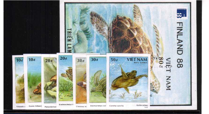 Turtles and Tortoises IMPERFORATE set of seven plus Minisheet superb unmounted mint