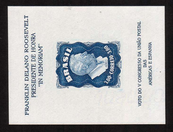 Homage to Franklin D. Roosevelt minisheet. The scarcer watermarked version with no gum as issued. SG Cat �60