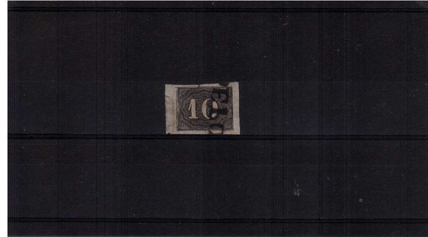 10r Black on Greyish paper cancelled with a straight line Town Cancel.