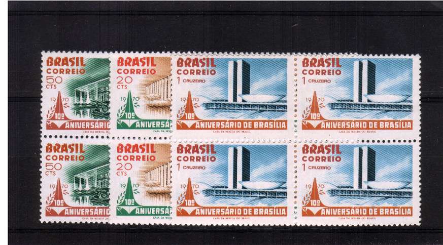 10th Anniversary of Brasilia in superb unmounted mint blocks of four. SG Cat 52.00