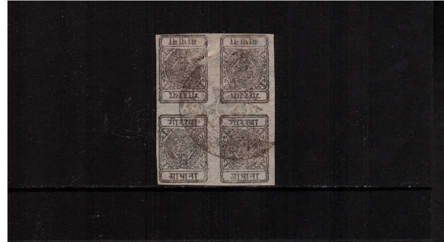 a Black in a four margined tete-beche imperfortate block of four on thin, native paper of poor quality. A very pretty block - scarce