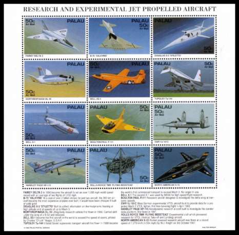 Research and Experimental Jet Propelled Aircraft sheetlet of twelve superb unmounted mint.