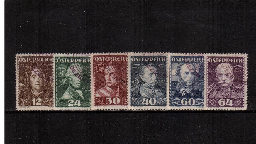Welfare Funds - Austrian Heroes.<br/>A superb fine used set of six