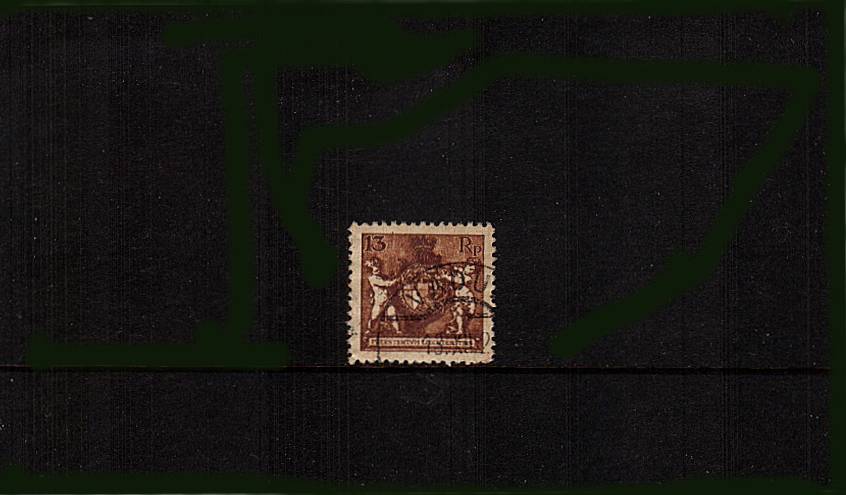 13R Red-Brown ''Arms'' - Perforation 12<br/>A superb fine used single crisply cancelled with a VADUZ double ring steel CDS.