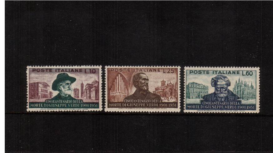 50th DEath Anniversary of Verdi -  Comoser<br/>A fine very lightly mounted mint set of three. SG Cat 90