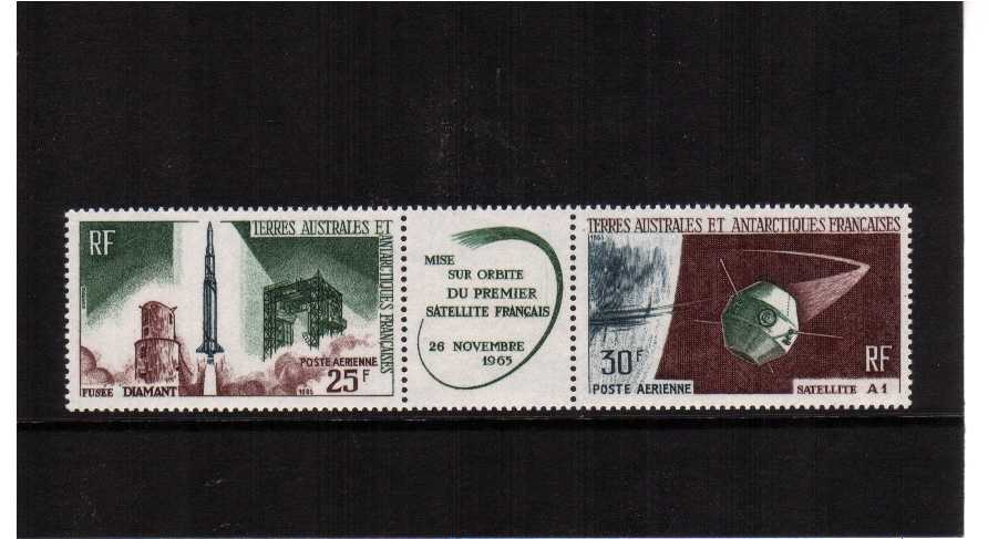 Launching of 1st French Space Satellite pair with label between superb unmounted mint.
