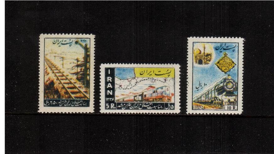 Inauguration of Teheran-Meshed Railway.<br/>
A superb unmounted mint set of three.