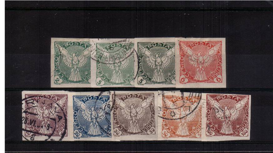NEWSPAPER stamps - IMPERFORATE<br/>
A superb fine used set of nine that includes the SG listed shade of the 5h in Greenish Slate.