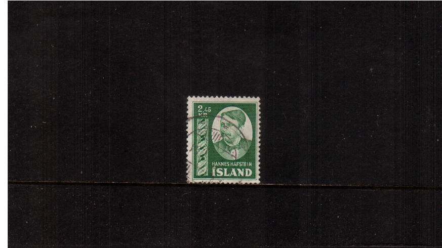 50th Anniversary of Appointment of Hafstein as First Native Minister of Iceland<br/>
2K45 Deep Emerald value superb fine used