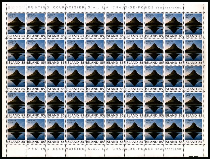 EUROPA - Art<br/>
85k Kirkufell from Grundarfjord<br/>
A complete sheet of fifty. SG Cat 137