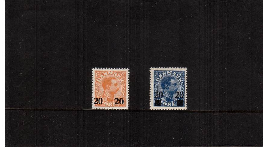 20or on 30or Orange and 20or on 40or Blue - King Christian X 
<br/>A superb unmounted mint set of two.