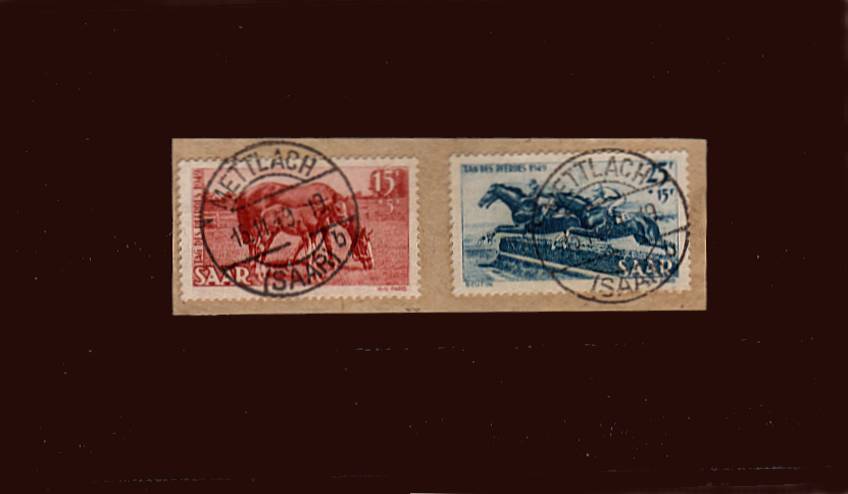 Horse Day, 1949<br/>
The set of two genuinely superb fine used on small neat piece cancelled a few weeks after issue date. Superb! SG Cat 110
<br/><b>QAQ</b>
