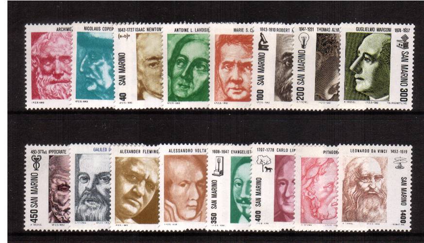 ''Pioneers of Science''<br/>
Definitive set of sixteen superb unmounted mint. 
<br/>SG Cat 18.00