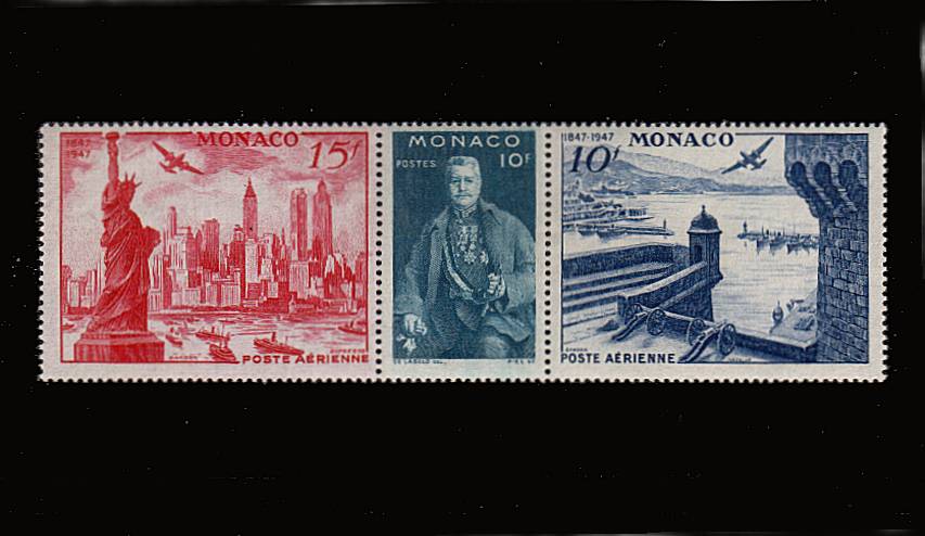 Participation in the International Stamp Exhibition<br/>A superb unmounted mint horizontal strip of three. SG Cat 25