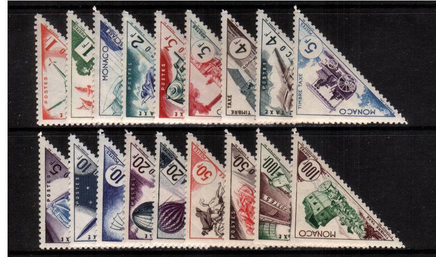 Forms of Transport<br/>
The POSTAGE DUE set of eighteen as singles with most being unmounted mint<br/>and a small number being lightly mounted mint. SG CAT 130