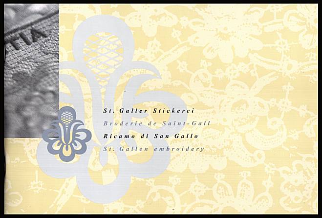 The famous St Gallen embroidery self adhesive stamp in presentation book.
