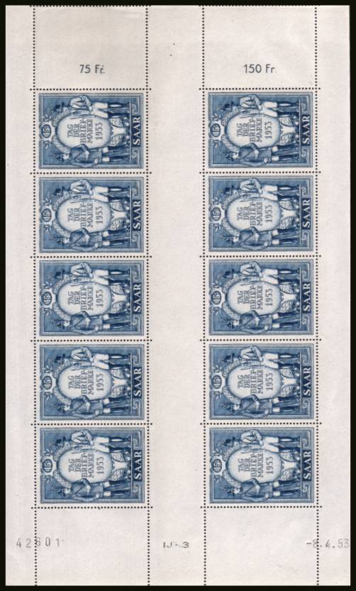 Stamp Day single<br/>
A complete superb unmounted mint sheet of ten<br/>
SG Cat 110