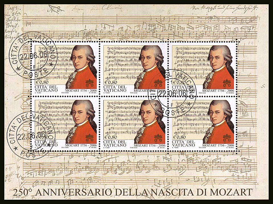 250th Birth Anniversary of Wolfgang Amadeus Mozart single<br/>
In a special sheetlet of six superb fine used.<br/>
SG Cat £21