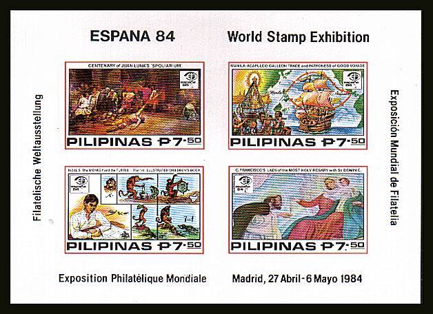 Espana 84 International Stamp Exhibition<br/>
A superb unmounted mint IMPERFORATE minisheet. SG Cat 26