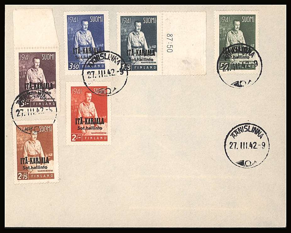 Marshall Mannerheim set of six<br/>
on a plain envelope cancelled to order.