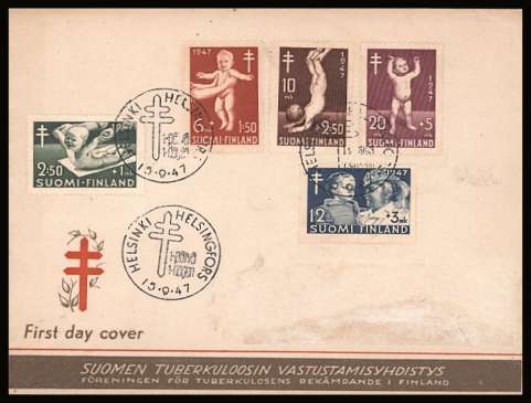 Anti-Tuberculosis Fund set of five
<br/>on an illustrated First Day Cover with address label removed.<br/><br/>


