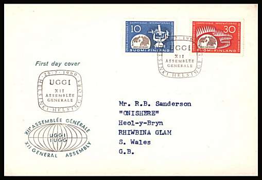 Geodesy and Geophysics Union Assembley set of two with special cancel
<br/>on an illustrated First Day Cover<br/><br/>


Note: The MICHEL catalogue prices a FDC at x3 times the used set price
