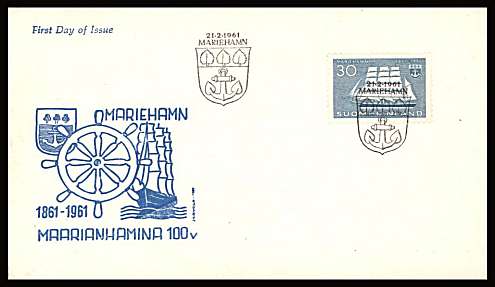 Centenary of Marianhamn - Ship single
<br/>on an unaddressed illustrated First Day Cover with special cancel<br/><br/>


Note: The MICHEL catalogue prices a FDC at x11 times the used set price
