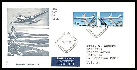 Aviation - Douglas DC-8-62F Aircraft single as a pair
<br/>on an illustrated First Day Cover with special cancel<br/><br/>


Note: The MICHEL catalogue prices a FDC at x6 times the used set price