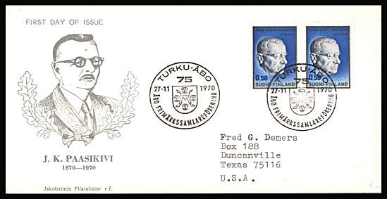 Birth Centenary President single as a pair
<br/>on an illustrated First Day Cover with special cancel<br/><br/>


Note: The MICHEL catalogue prices a FDC at x6.5 times the used set price