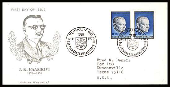 Birth Centenary President single as a pair
<br/>on an illustrated First Day Cover with special cancel<br/><br/>


Note: The MICHEL catalogue prices a FDC at x6.5 times the used set price