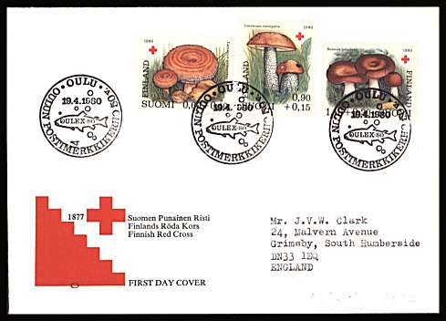 Finnish Red Cross - Mushrooms - 3rd Series set of three
<br/>on an illustrated First Day Cover with special cancel<br/><br/>


Note: The MICHEL catalogue prices a FDC at x6 times the used set price