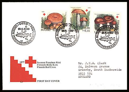 Finnish Red Cross - Mushrooms - 3rd Series set of three
<br/>on an illustrated First Day Cover with special cancel<br/><br/>


Note: The MICHEL catalogue prices a FDC at x6 times the used set price