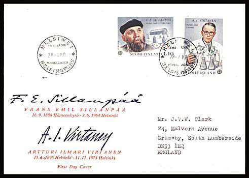 EUROPA - Finnish Nobel Prize Winners set of two
<br/>on an illustrated First Day Cover with special cancel<br/><br/>


Note: The MICHEL catalogue prices a FDC at x2 times the used set price