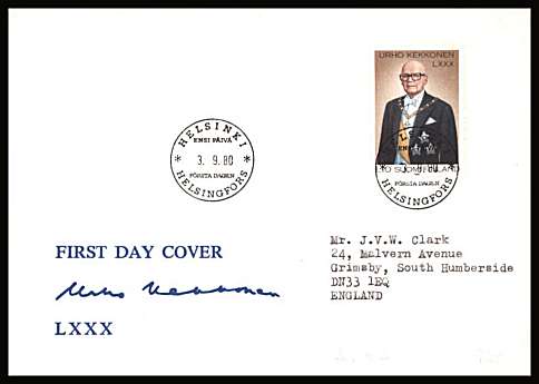 Presidents 80th Birthday single
<br/>on an illustrated First Day Cover with special cancel<br/><br/>


Note: The MICHEL catalogue prices a FDC at x9 times the used set price