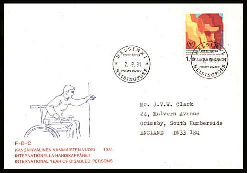 International Year of the Disabled single
<br/>on an illustrated First Day Cover with special cancel<br/><br/>


Note: The MICHEL catalogue prices a FDC at x7 times the used set price