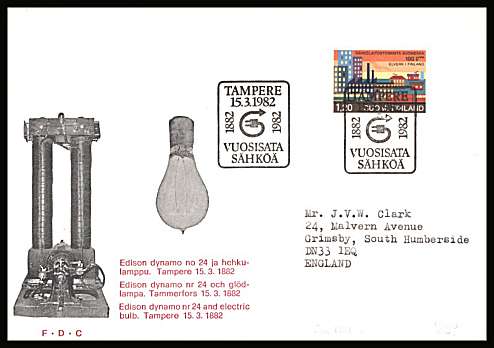 Centenary of Electricity in Finland single
<br/>on an illustrated First Day Cover with special cancel<br/><br/>


Note: The MICHEL catalogue prices a FDC at x2 times the used set price