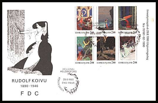 Birth Centenary of Koivu booklet pane of six
<br/>on an unaddressed illustrated First Day Cover with special cancel<br/><br/>


Note: The MICHEL catalogue prices a FDC at x3 times the used set price