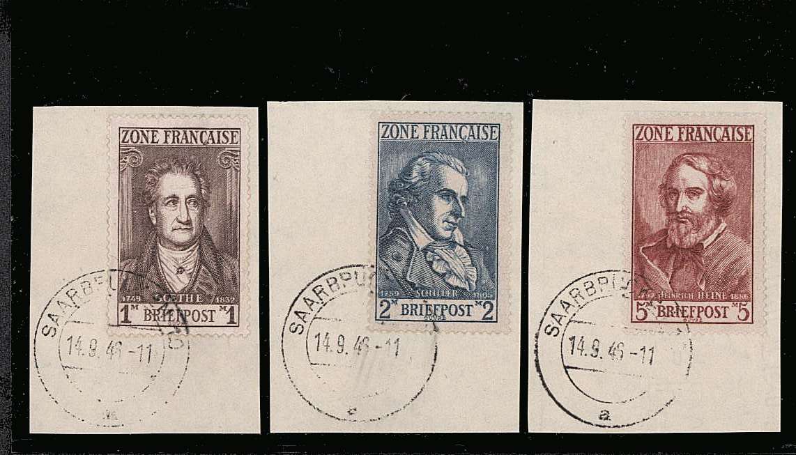 The Classical Writers set of three<br/>Superb fine used with each stamp tied to a small piece with a complete CDS. <br/>SG Cat £300
<br><b>QQM</b>