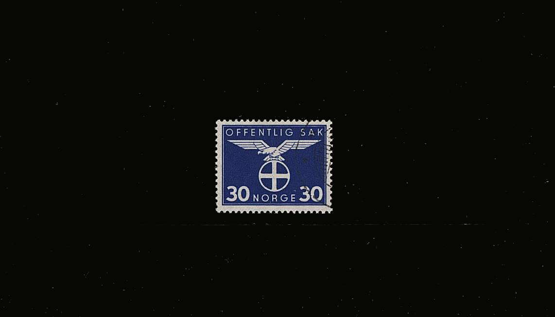 30o Ultramarine Official odd value<br/>superb fine used.<br/>SG Cat 38