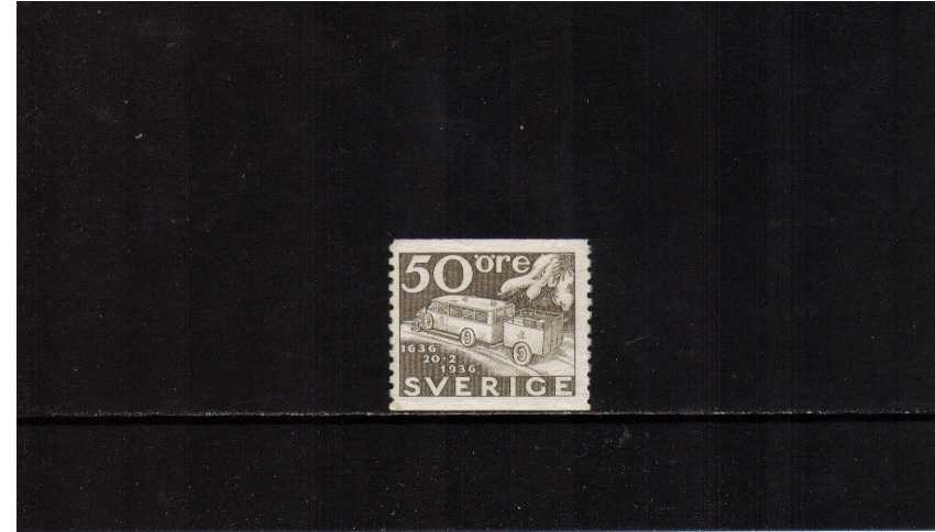 Tercentenary of Swedish Post 50o Drab showing Motor Bus and Trailer superb unmounted mint.
