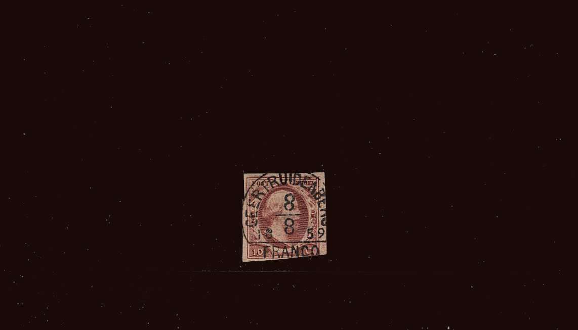 10c Brownish Red<br/>
A stunning stamp with a superb, crisp ''Socked on the nose'' cancel. Superb!<br/>
SG Cat £70