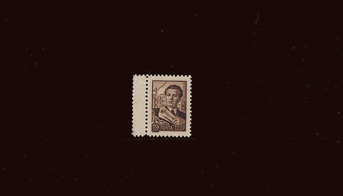 25K Bistre-Brown - Architect - Recess Printed<br/>
A superb unmounted mint left side marginal single.<br/>SG Cat 9.50