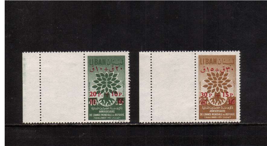 World Refugee Year overprint set of two left side marginal unmounted mint.